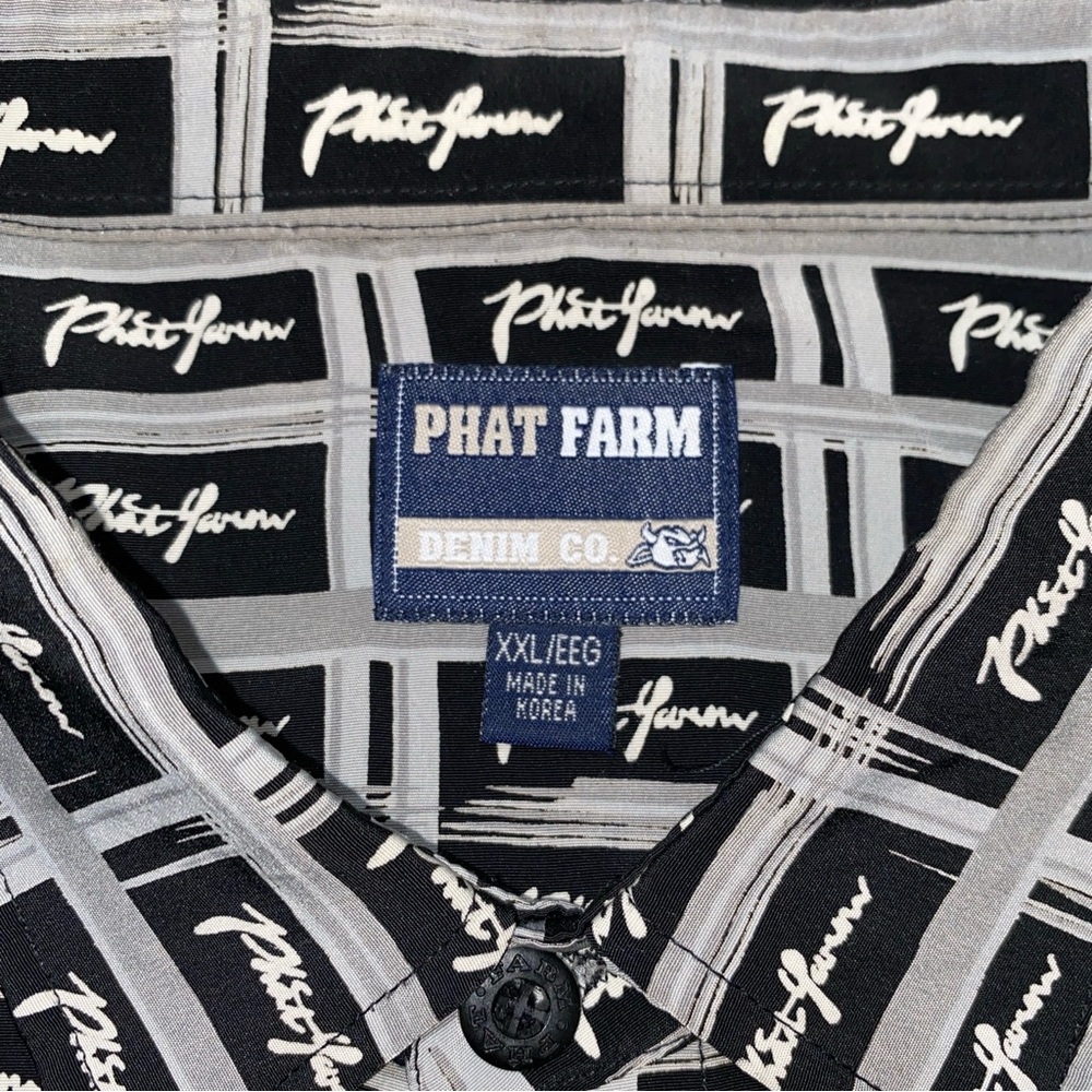 Vintage Y2K Phat Farm Monochrome Logo Button Up Shirt 2XL Hip Hop Streetwear - Picture 4 of 8
